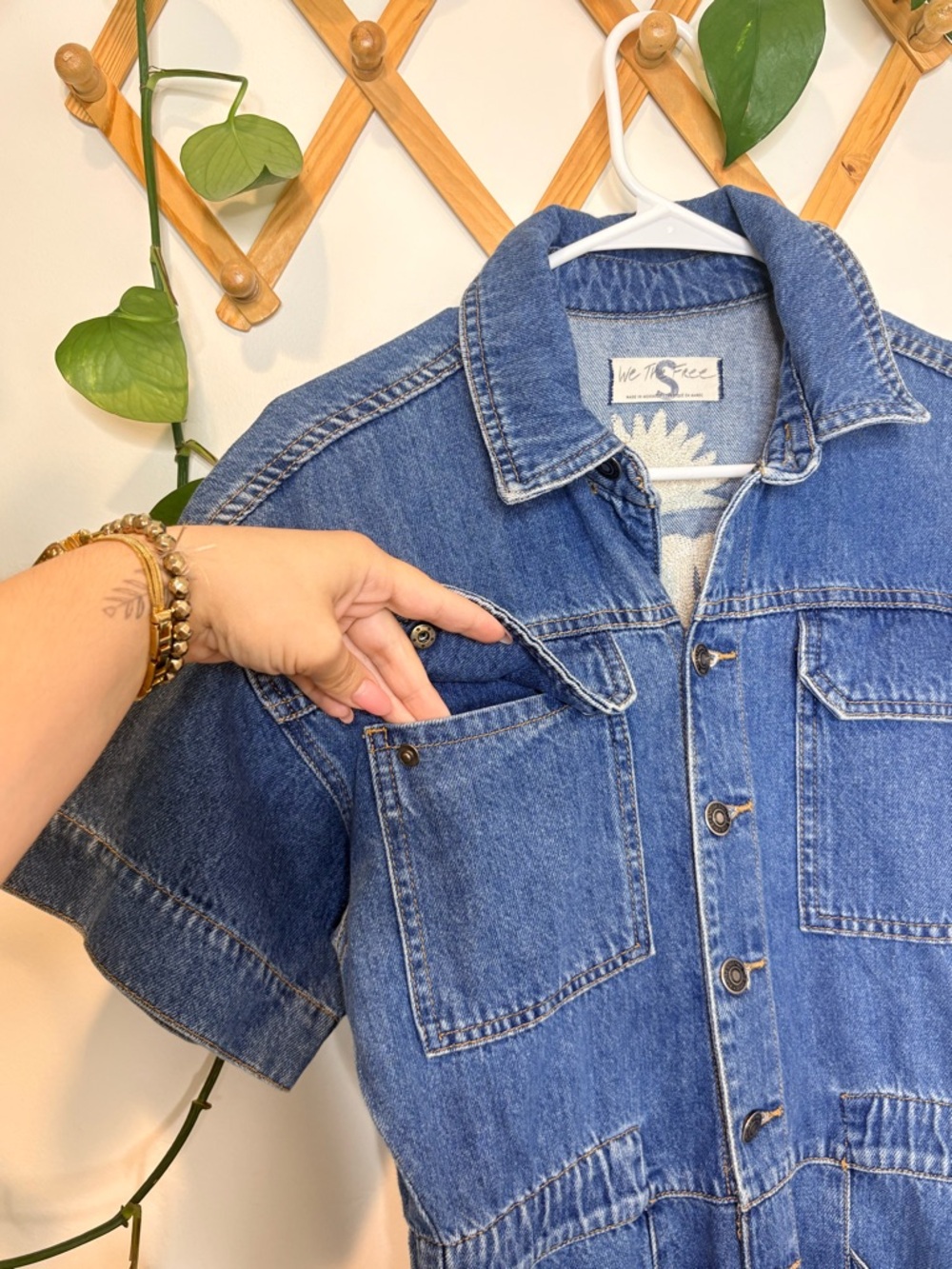 We The Free RARE Women's Blue Denim Embroidered No Bad Days Jumpsuit - Picture 3 of 14